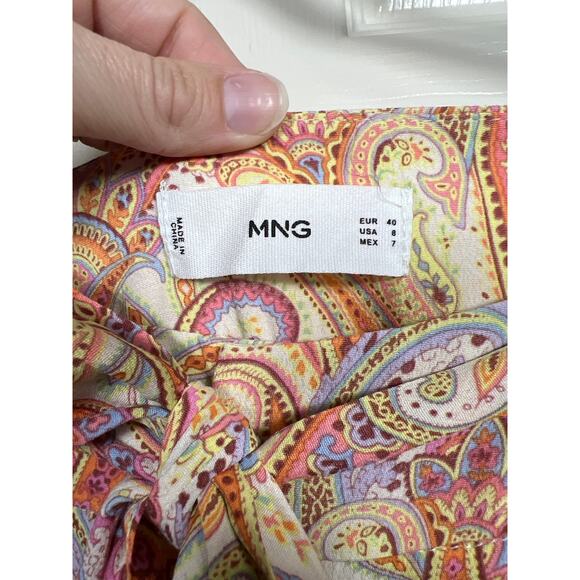 MNG Mango Nora Wide Leg Orange Paisley Print Tie Belt Women's Pants Casual - Picture 6 of 10